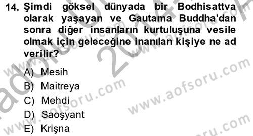Yaşayan Dünya Dinleri Dersi 2014 - 2015 Yılı (Vize) Ara Sınav Soruları 14. Soru