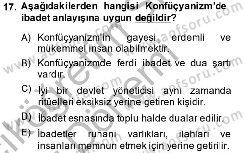 Yaşayan Dünya Dinleri Dersi 2014 - 2015 Yılı (Vize) Ara Sınav Soruları 17. Soru