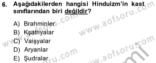 Yaşayan Dünya Dinleri Dersi 2014 - 2015 Yılı (Vize) Ara Sınav Soruları 6. Soru