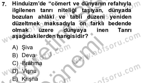 Yaşayan Dünya Dinleri Dersi 2014 - 2015 Yılı (Vize) Ara Sınav Soruları 7. Soru