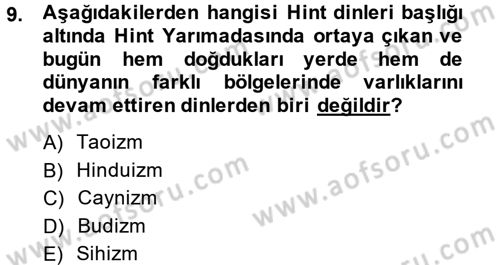 Yaşayan Dünya Dinleri Dersi 2014 - 2015 Yılı (Vize) Ara Sınav Soruları 9. Soru