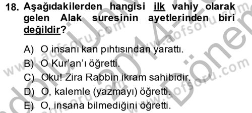 Yaşayan Dünya Dinleri Dersi 2014 - 2015 Yılı (Final) Dönem Sonu Sınav Soruları 18. Soru