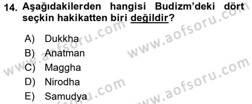 Yaşayan Dünya Dinleri Dersi 2015 - 2016 Yılı (Vize) Ara Sınav Soruları 14. Soru