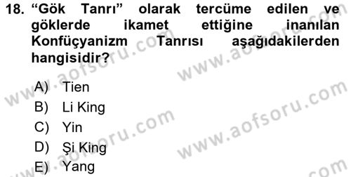 Yaşayan Dünya Dinleri Dersi 2015 - 2016 Yılı (Vize) Ara Sınav Soruları 18. Soru