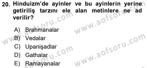 Yaşayan Dünya Dinleri Dersi 2015 - 2016 Yılı (Vize) Ara Sınav Soruları 20. Soru