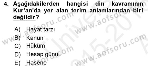 Yaşayan Dünya Dinleri Dersi 2015 - 2016 Yılı (Vize) Ara Sınav Soruları 4. Soru