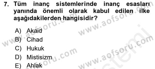 Yaşayan Dünya Dinleri Dersi 2015 - 2016 Yılı (Vize) Ara Sınav Soruları 7. Soru