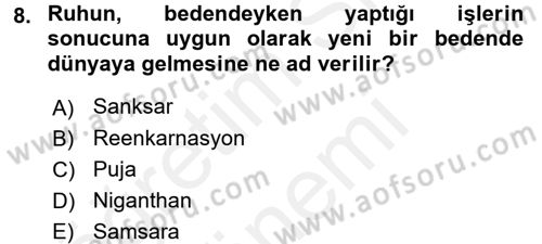 Yaşayan Dünya Dinleri Dersi 2015 - 2016 Yılı (Vize) Ara Sınav Soruları 8. Soru