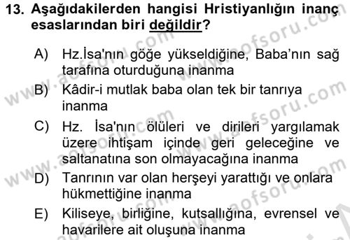 Yaşayan Dünya Dinleri Dersi 2015 - 2016 Yılı (Final) Dönem Sonu Sınav Soruları 13. Soru