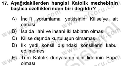 Yaşayan Dünya Dinleri Dersi 2015 - 2016 Yılı (Final) Dönem Sonu Sınav Soruları 17. Soru