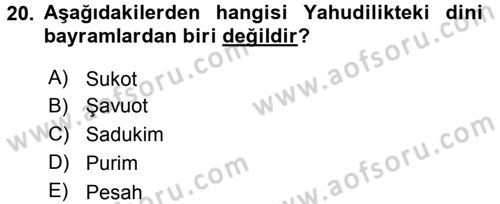 Yaşayan Dünya Dinleri Dersi 2015 - 2016 Yılı (Final) Dönem Sonu Sınav Soruları 20. Soru
