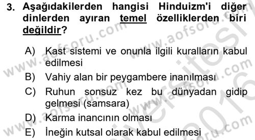 Yaşayan Dünya Dinleri Dersi 2015 - 2016 Yılı (Final) Dönem Sonu Sınav Soruları 3. Soru