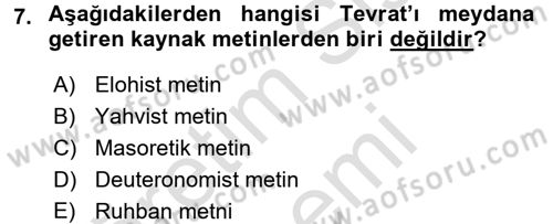 Yaşayan Dünya Dinleri Dersi 2015 - 2016 Yılı (Final) Dönem Sonu Sınav Soruları 7. Soru