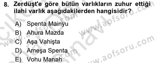Yaşayan Dünya Dinleri Dersi 2015 - 2016 Yılı (Final) Dönem Sonu Sınav Soruları 8. Soru