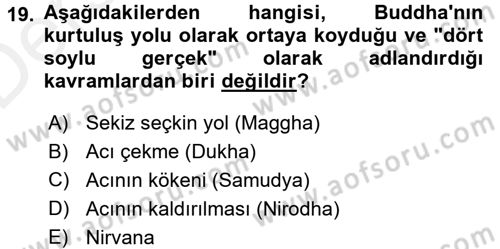 Yaşayan Dünya Dinleri Dersi 2015 - 2016 Yılı Tek Ders Sınav Soruları 19. Soru