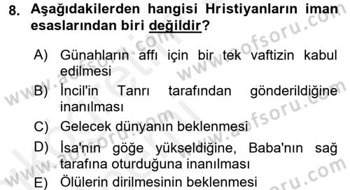 Yaşayan Dünya Dinleri Dersi 2015 - 2016 Yılı Tek Ders Sınav Soruları 8. Soru