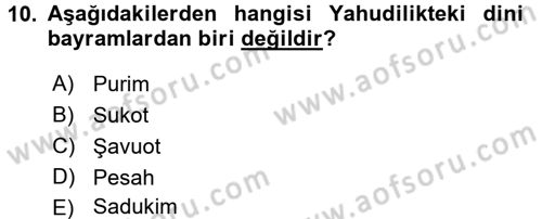 Yaşayan Dünya Dinleri Dersi 2016 - 2017 Yılı 3 Ders Sınav Soruları 10. Soru