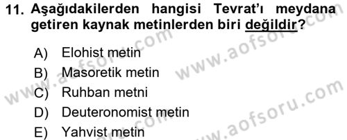 Yaşayan Dünya Dinleri Dersi 2016 - 2017 Yılı 3 Ders Sınav Soruları 11. Soru