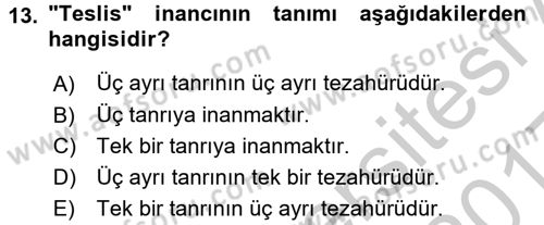 Yaşayan Dünya Dinleri Dersi 2016 - 2017 Yılı 3 Ders Sınav Soruları 13. Soru