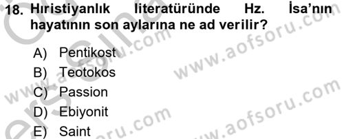 Yaşayan Dünya Dinleri Dersi 2016 - 2017 Yılı 3 Ders Sınav Soruları 18. Soru