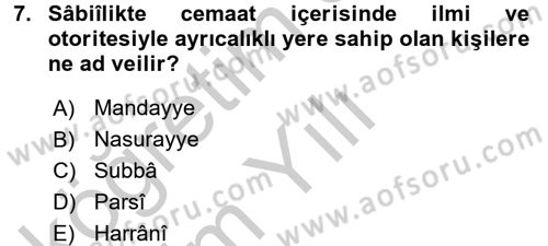 Yaşayan Dünya Dinleri Dersi 2016 - 2017 Yılı 3 Ders Sınav Soruları 7. Soru