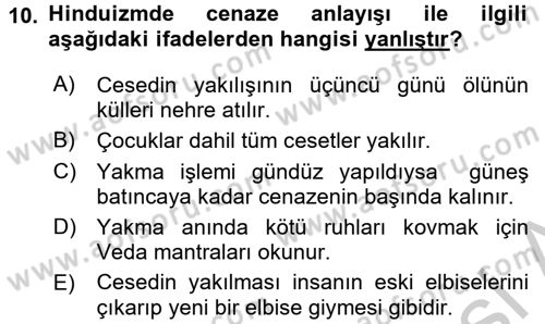 Yaşayan Dünya Dinleri Dersi 2016 - 2017 Yılı (Vize) Ara Sınav Soruları 10. Soru