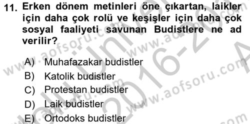 Yaşayan Dünya Dinleri Dersi 2016 - 2017 Yılı (Vize) Ara Sınav Soruları 11. Soru