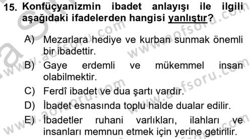 Yaşayan Dünya Dinleri Dersi 2016 - 2017 Yılı (Vize) Ara Sınav Soruları 15. Soru