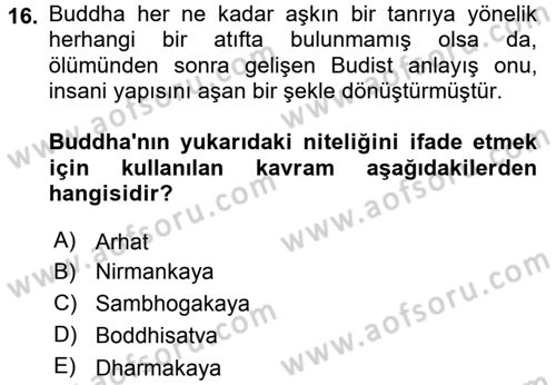 Yaşayan Dünya Dinleri Dersi 2016 - 2017 Yılı (Vize) Ara Sınav Soruları 16. Soru