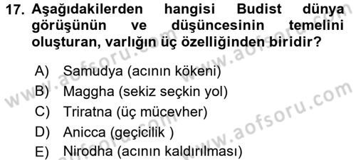 Yaşayan Dünya Dinleri Dersi 2016 - 2017 Yılı (Vize) Ara Sınav Soruları 17. Soru