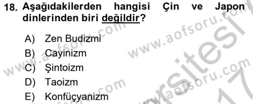 Yaşayan Dünya Dinleri Dersi 2016 - 2017 Yılı (Vize) Ara Sınav Soruları 18. Soru