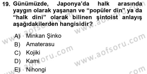 Yaşayan Dünya Dinleri Dersi 2016 - 2017 Yılı (Vize) Ara Sınav Soruları 19. Soru