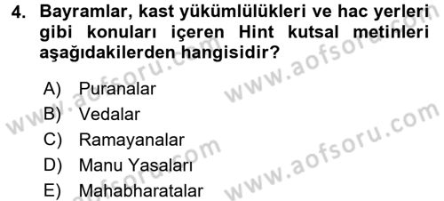 Yaşayan Dünya Dinleri Dersi 2016 - 2017 Yılı (Vize) Ara Sınav Soruları 4. Soru