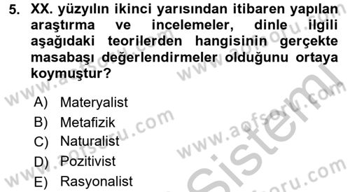Yaşayan Dünya Dinleri Dersi 2016 - 2017 Yılı (Vize) Ara Sınav Soruları 5. Soru