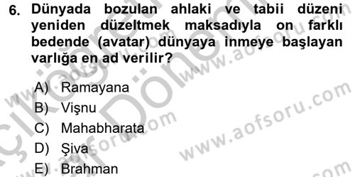 Yaşayan Dünya Dinleri Dersi 2016 - 2017 Yılı (Vize) Ara Sınav Soruları 6. Soru