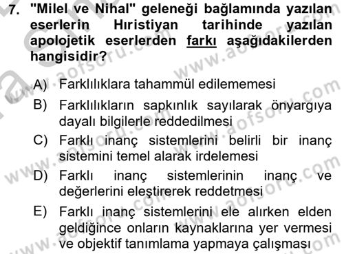 Yaşayan Dünya Dinleri Dersi 2016 - 2017 Yılı (Vize) Ara Sınav Soruları 7. Soru