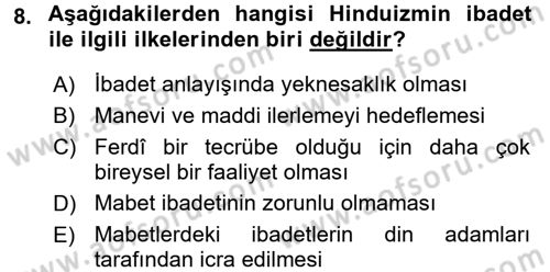 Yaşayan Dünya Dinleri Dersi 2016 - 2017 Yılı (Vize) Ara Sınav Soruları 8. Soru