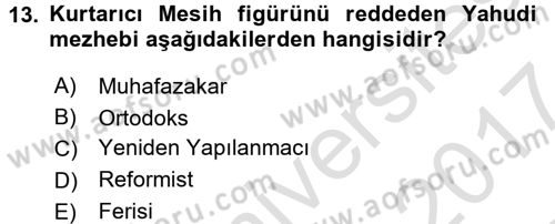 Yaşayan Dünya Dinleri Dersi 2016 - 2017 Yılı (Final) Dönem Sonu Sınav Soruları 13. Soru