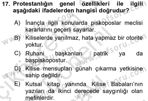 Yaşayan Dünya Dinleri Dersi 2016 - 2017 Yılı (Final) Dönem Sonu Sınav Soruları 17. Soru