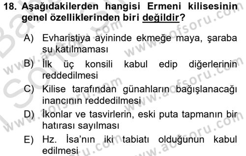 Yaşayan Dünya Dinleri Dersi 2016 - 2017 Yılı (Final) Dönem Sonu Sınav Soruları 18. Soru
