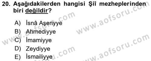 Yaşayan Dünya Dinleri Dersi 2016 - 2017 Yılı (Final) Dönem Sonu Sınav Soruları 20. Soru