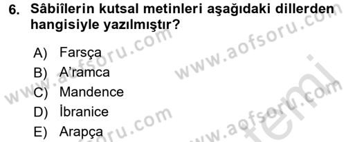 Yaşayan Dünya Dinleri Dersi 2016 - 2017 Yılı (Final) Dönem Sonu Sınav Soruları 6. Soru