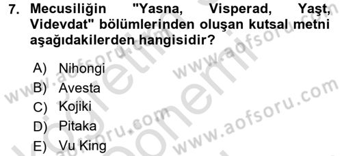 Yaşayan Dünya Dinleri Dersi 2016 - 2017 Yılı (Final) Dönem Sonu Sınav Soruları 7. Soru