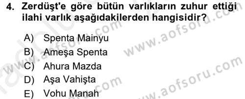 Yaşayan Dünya Dinleri Dersi 2017 - 2018 Yılı 3 Ders Sınav Soruları 4. Soru