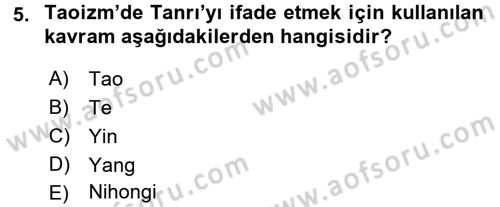 Yaşayan Dünya Dinleri Dersi 2017 - 2018 Yılı 3 Ders Sınav Soruları 5. Soru