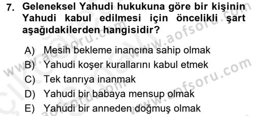 Yaşayan Dünya Dinleri Dersi 2017 - 2018 Yılı 3 Ders Sınav Soruları 7. Soru