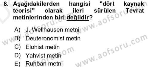 Yaşayan Dünya Dinleri Dersi 2017 - 2018 Yılı 3 Ders Sınav Soruları 8. Soru