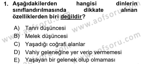 Yaşayan Dünya Dinleri Dersi 2017 - 2018 Yılı (Vize) Ara Sınav Soruları 1. Soru