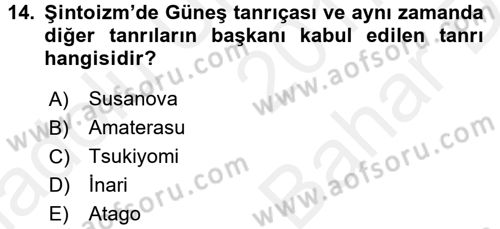 Yaşayan Dünya Dinleri Dersi 2017 - 2018 Yılı (Vize) Ara Sınav Soruları 14. Soru