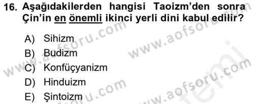 Yaşayan Dünya Dinleri Dersi 2017 - 2018 Yılı (Vize) Ara Sınav Soruları 16. Soru